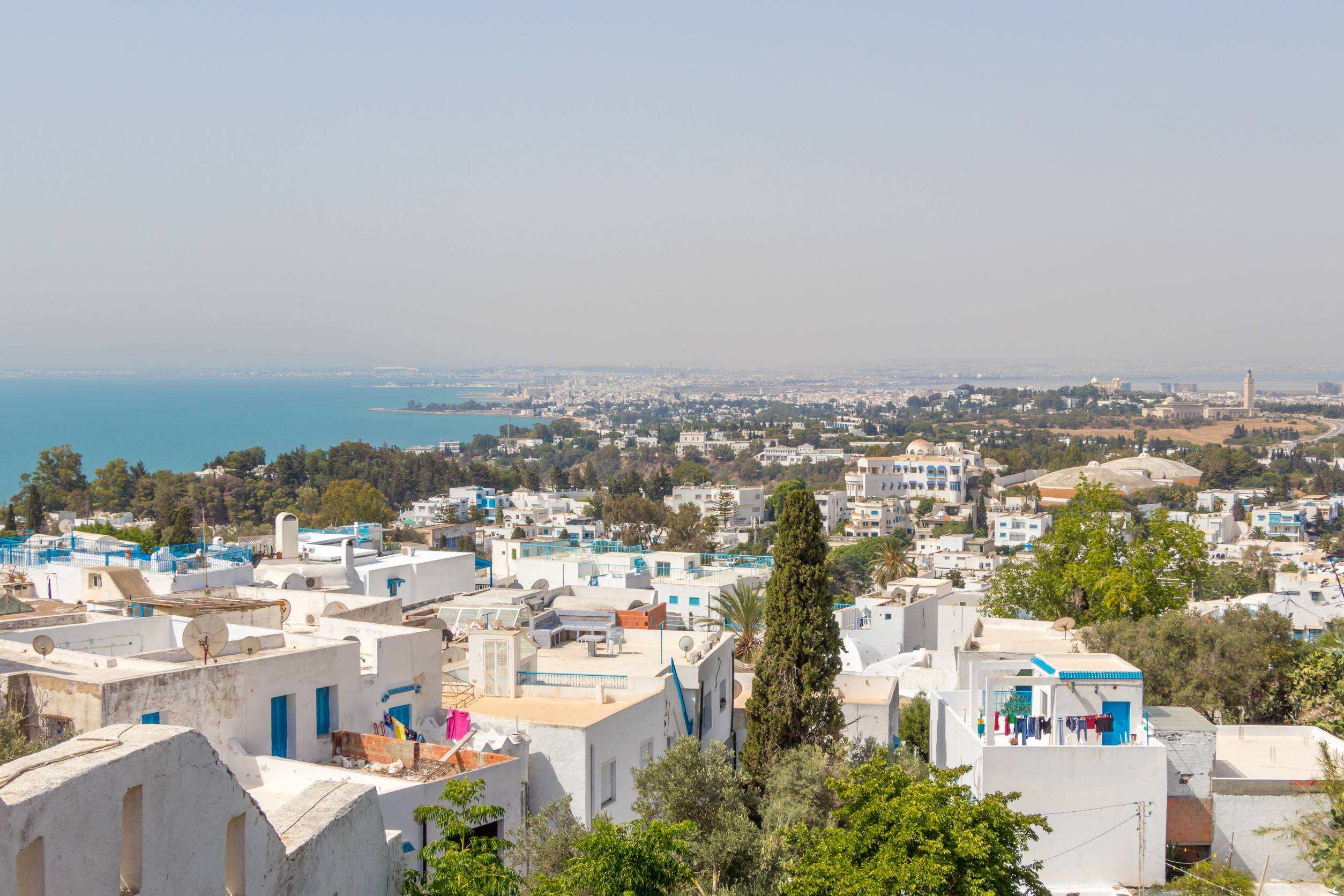 Cityscape With Typical White Blue Colored Houses In Sidi Bou Said Tunisia Africa