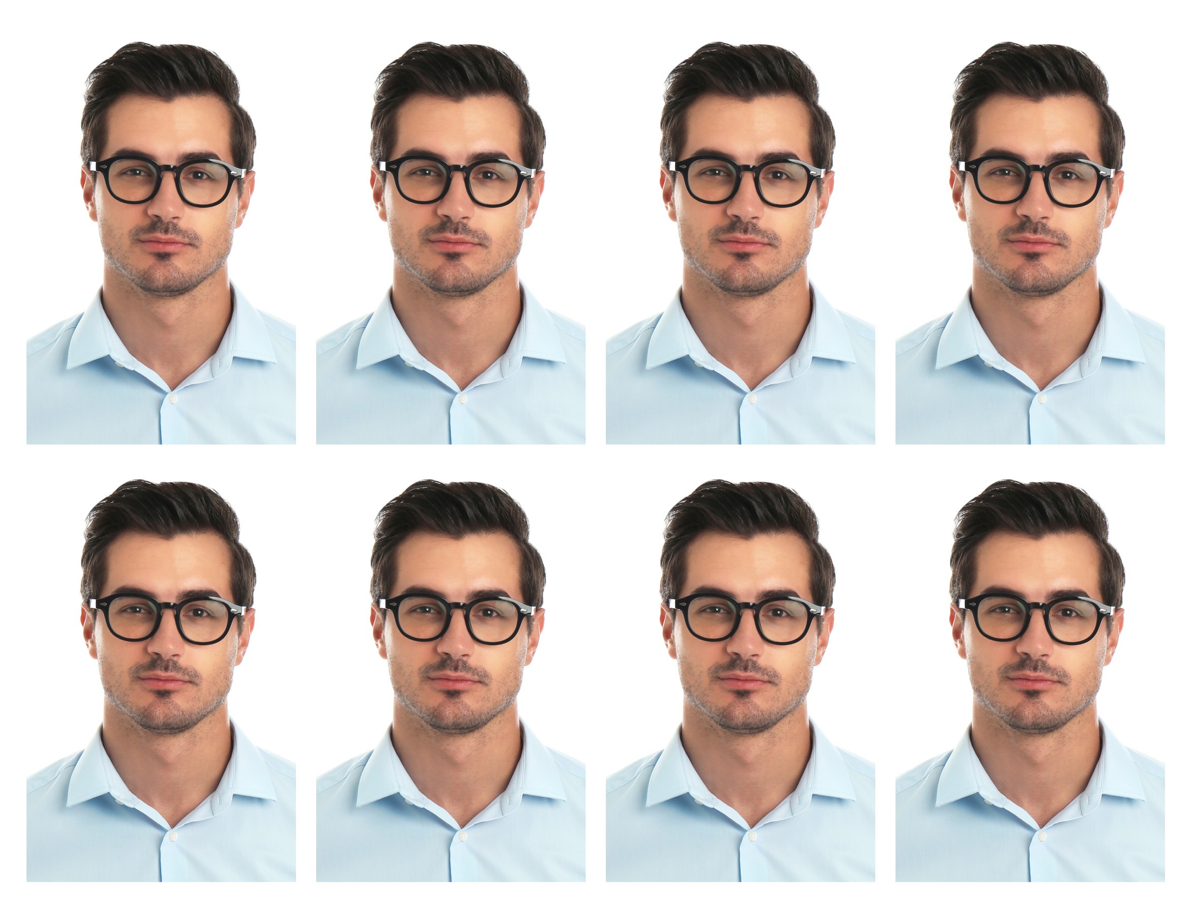Portrait Of Man On White Background Set Passport Photo
