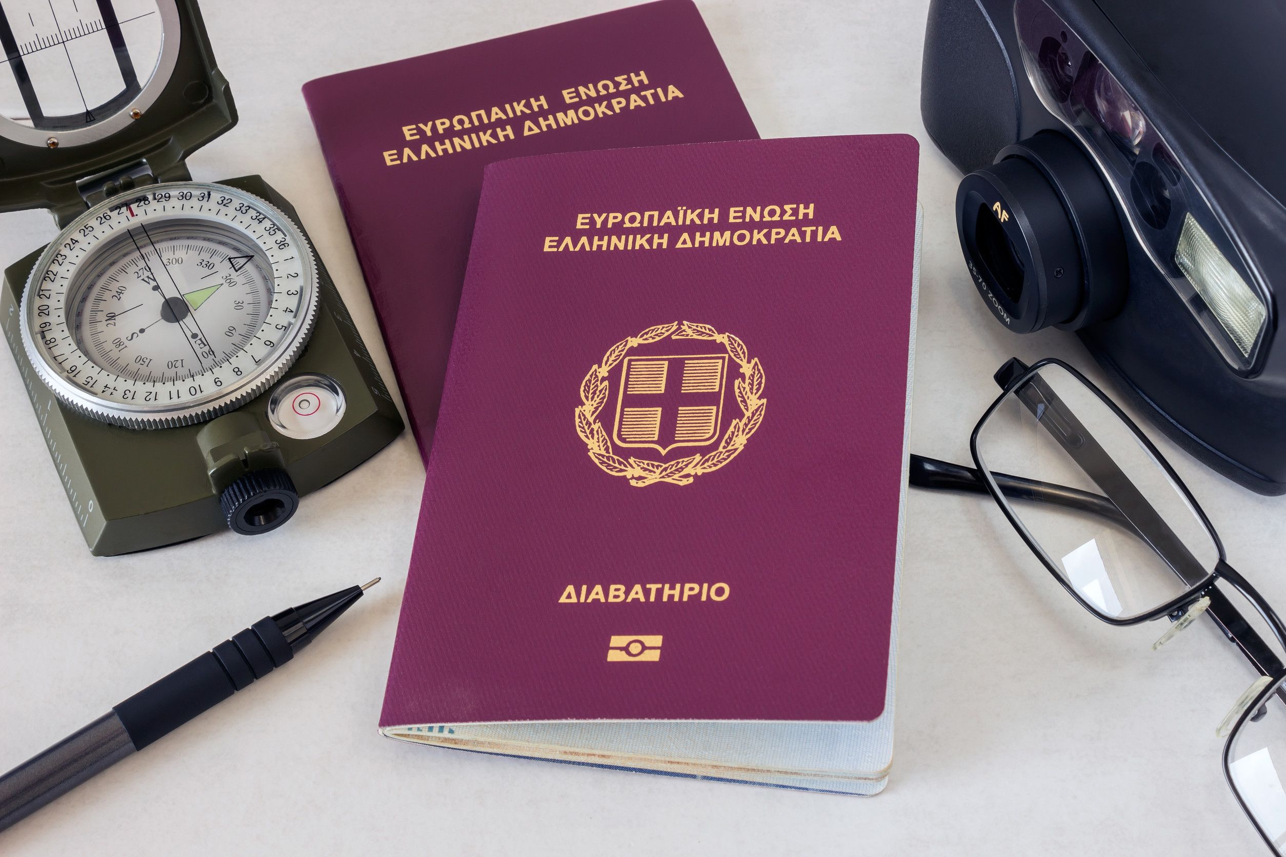 Two Passports Glasses And A Camera Concept Preparation Two Passports Glasses And A Camera Concept Preparation