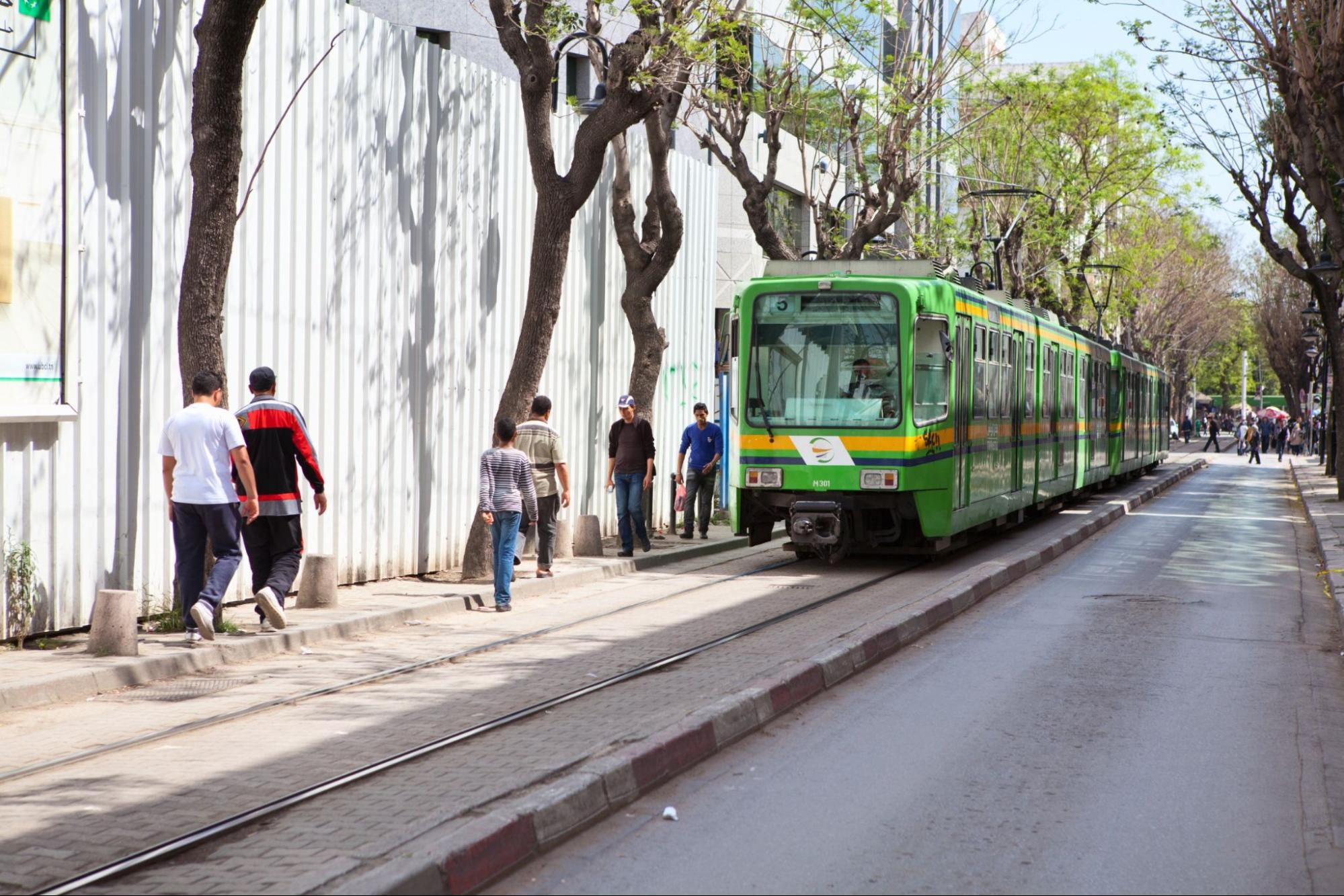 City tramway in the streets, on circa in Tunis, Tunisia