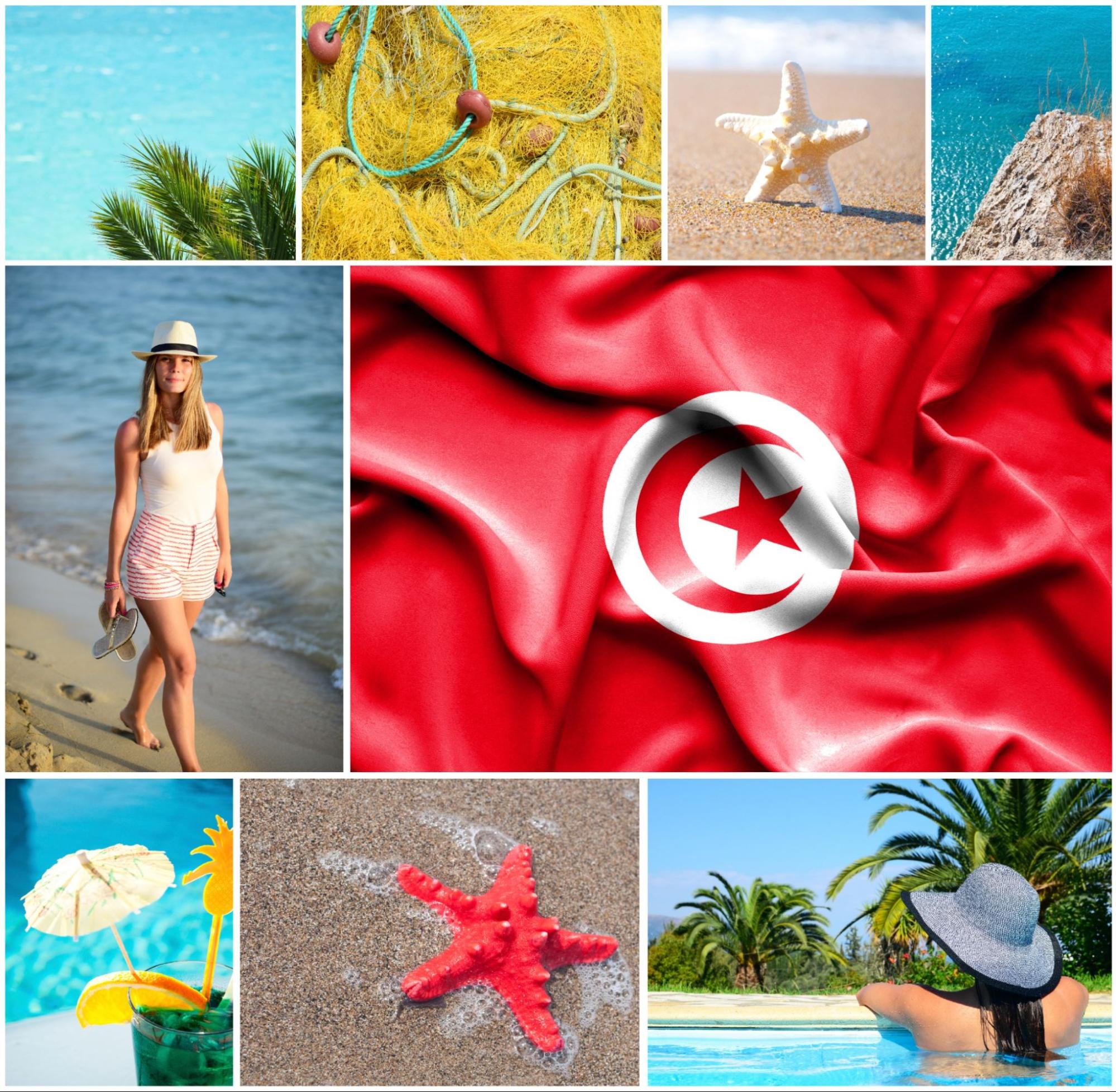 Conceptual collage of summer vacation in Tunisia